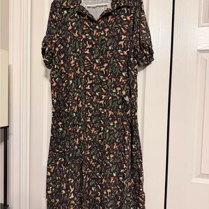 Disturbia Black Midi Dress with Floral & Mushroom Print